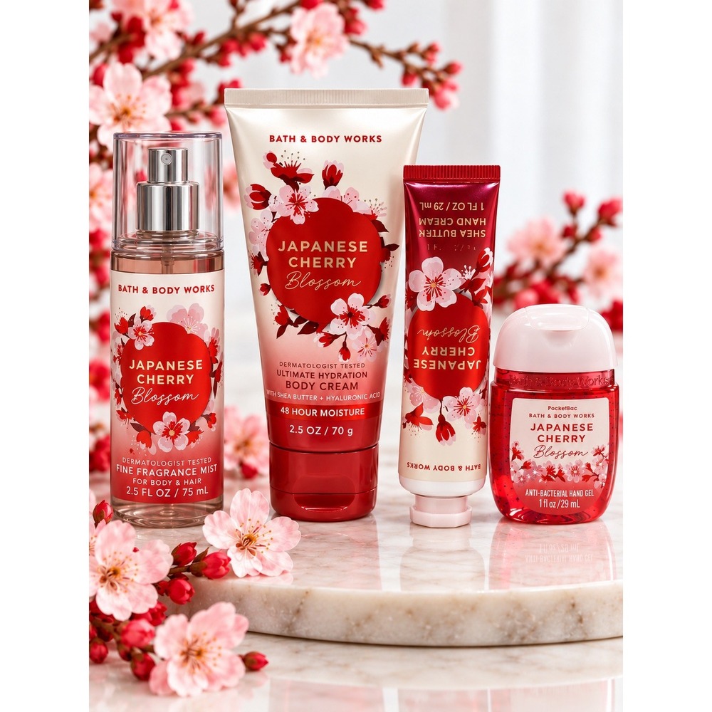 Bath And Body Works Japanese Cherry Blossom Travel Size 4 Piece Holiday Gift Set